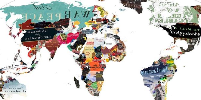 World map illustrated with book cover